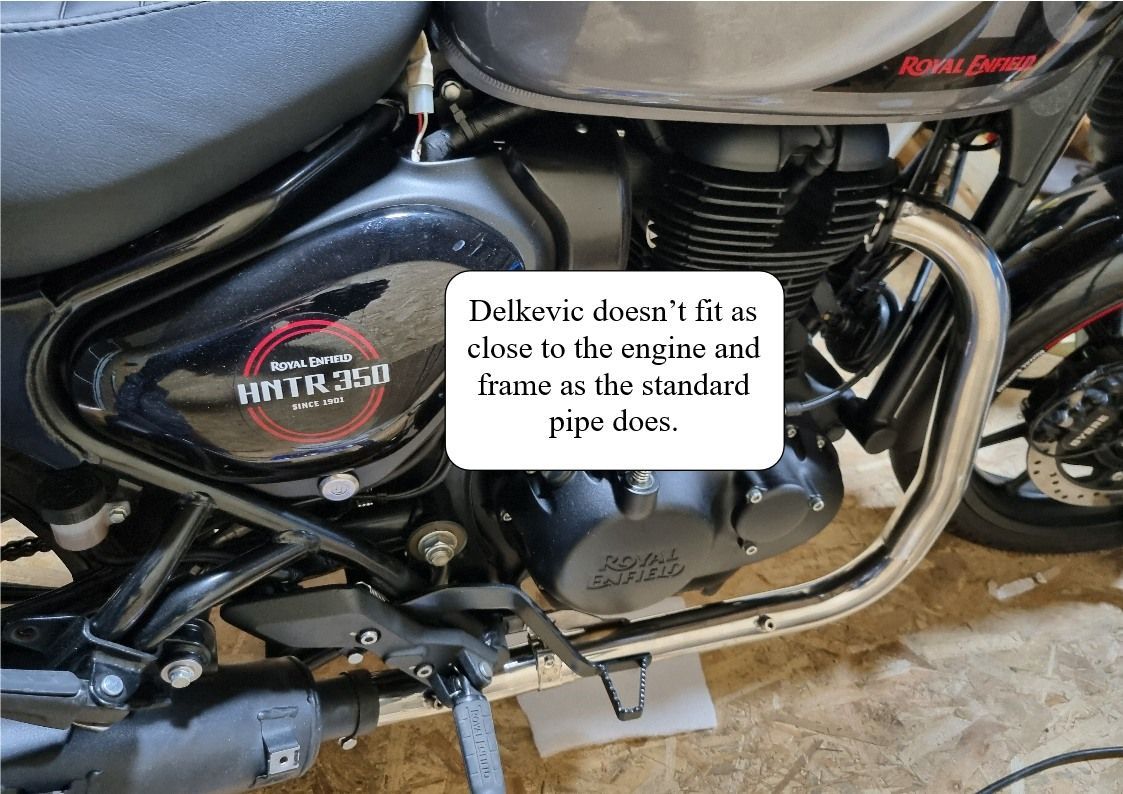 Delkevic down pipe fitted to Royal Enfield Hunter 350