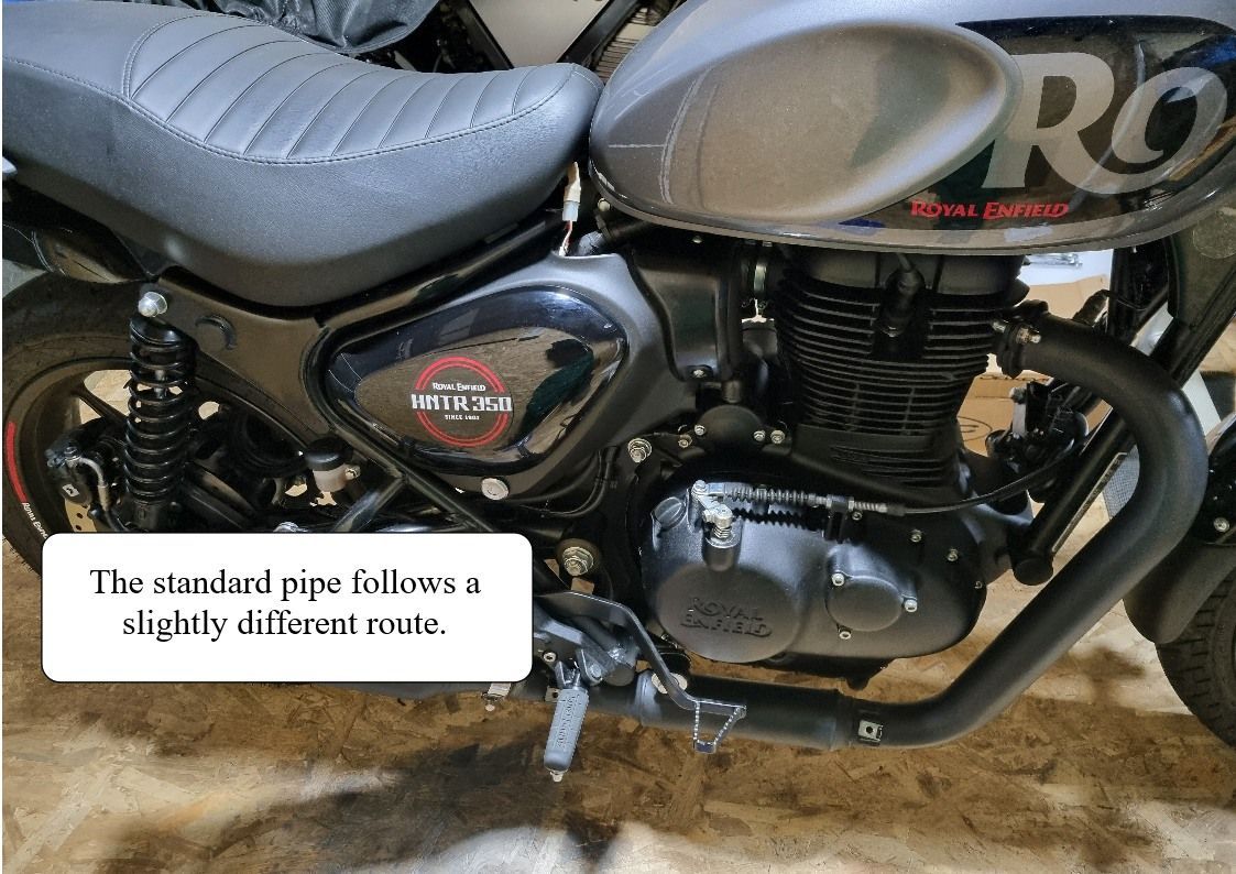 Standard down pipe fitted to Royal Enfield Hunter 350