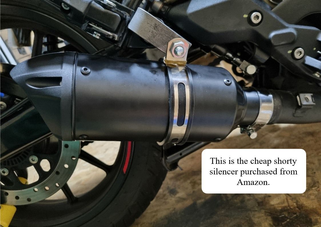 Shorty silencer fitted to Royal Enfield Hunter 350