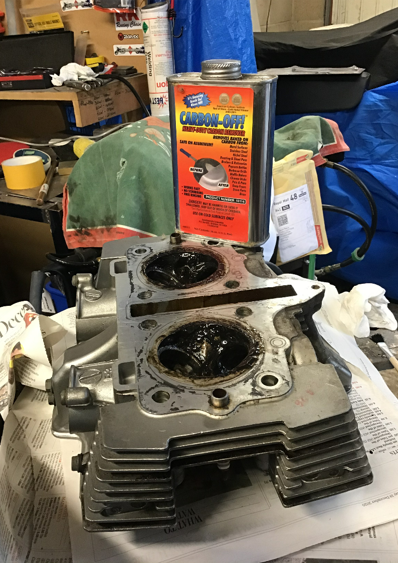 Cleaning carbon from motorcycle cylinder head