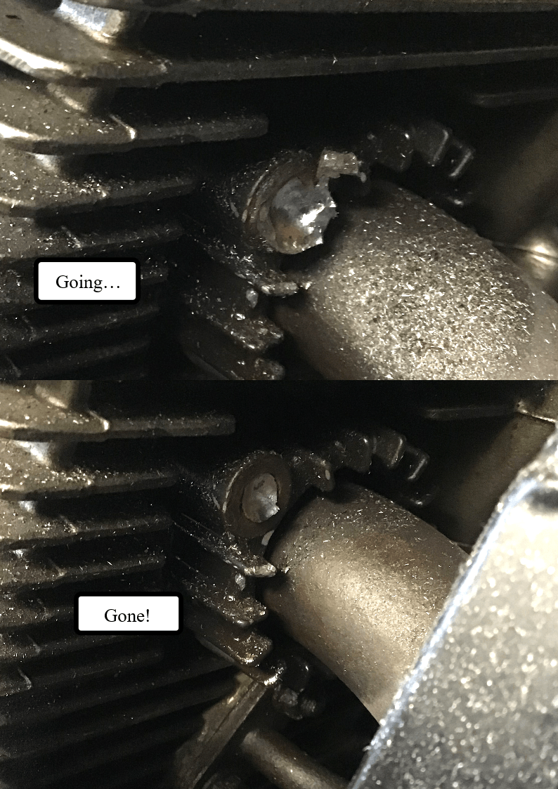 Head of stubborn bolts cut away using carbide burr