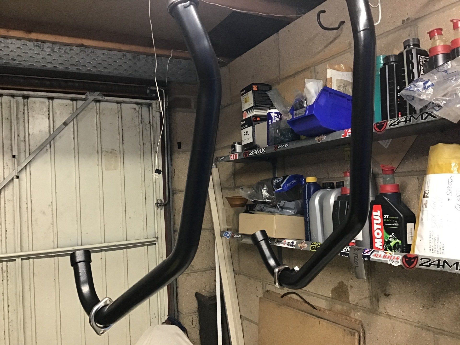 Motorcycle down pipes painted with VHT paint