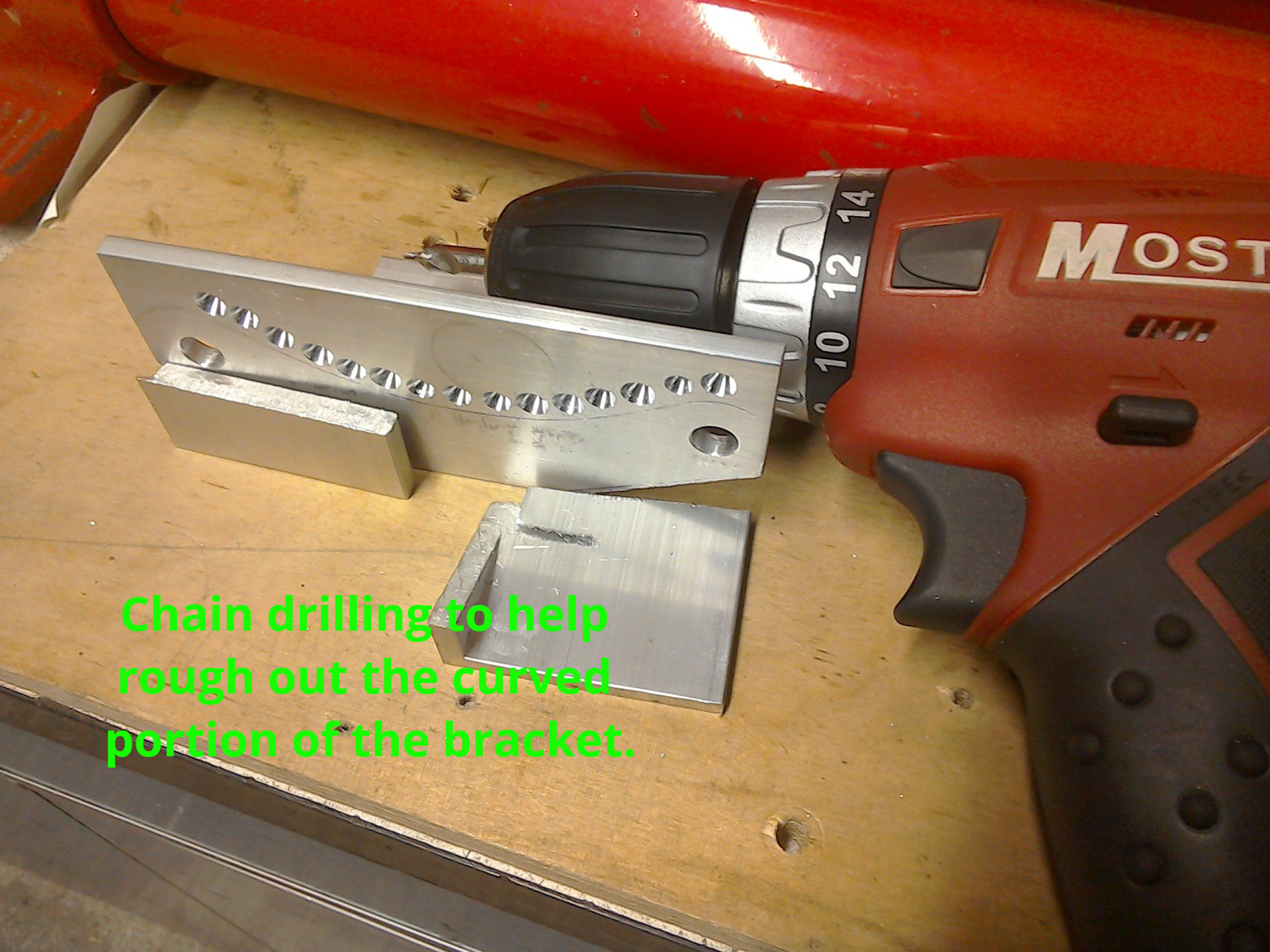 Chain drilling curved area of bracket