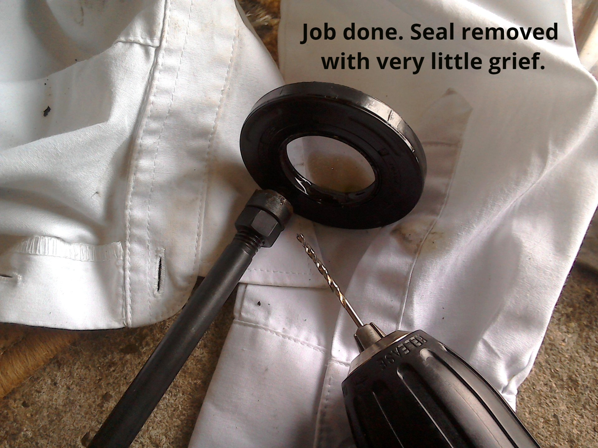 Seal removed with homemade tool
