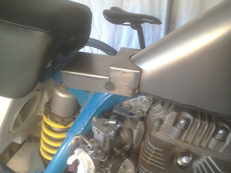Test fitting motorcycle rear fuel tank mount