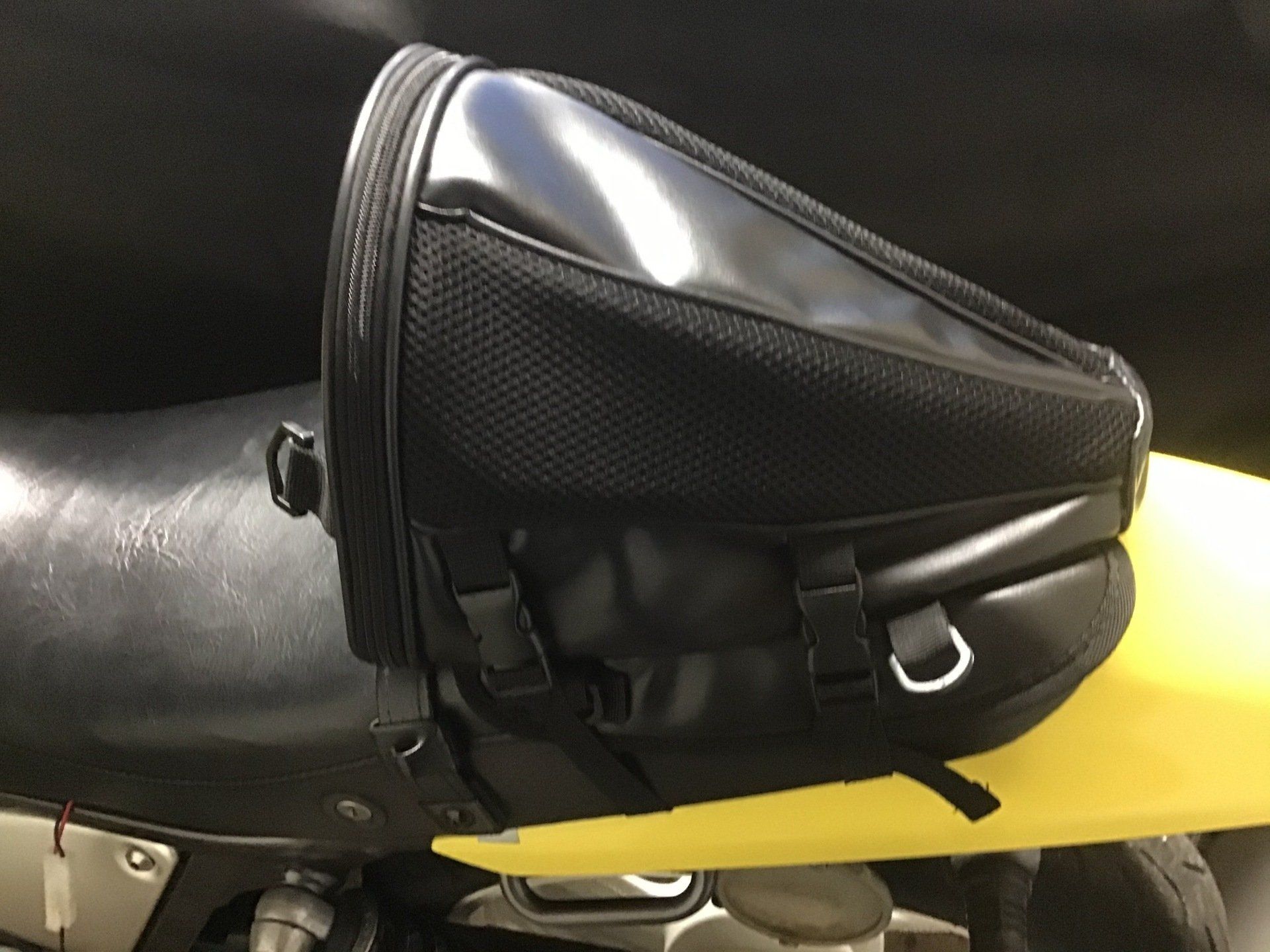 Cheap Ebay tail bag mounted on Yamaha SRX600