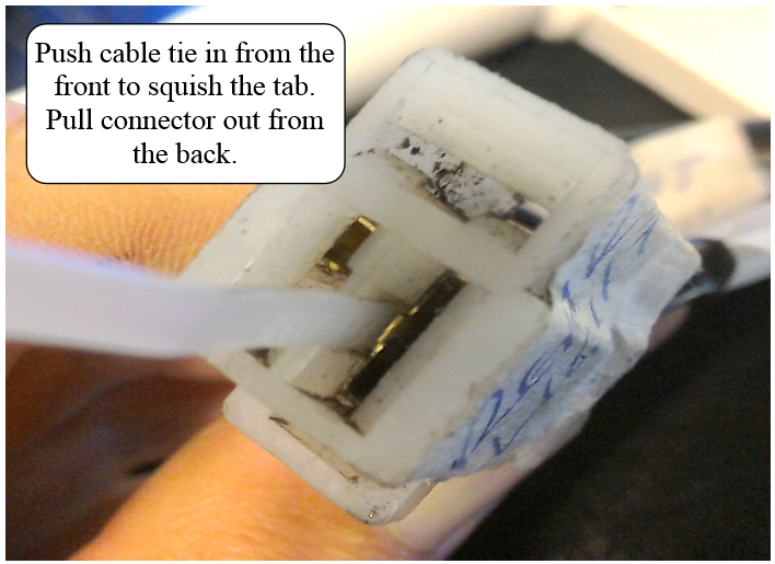 Using a cable tie to remove connector from plug