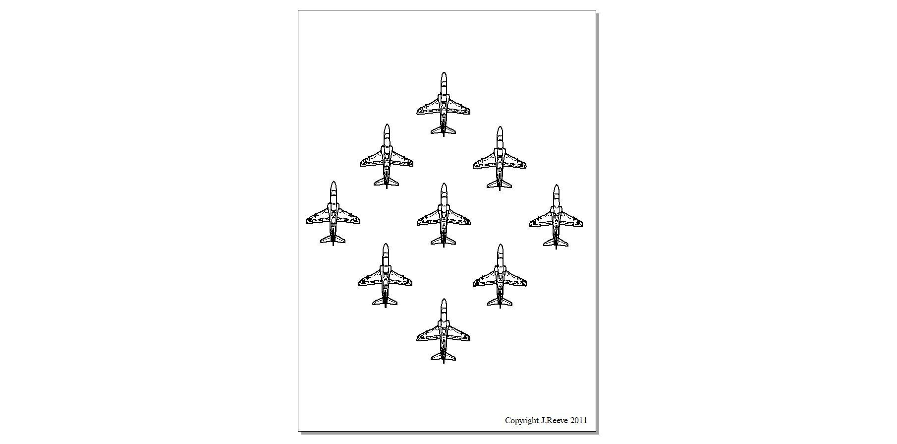 Red Arrows Diamond 9 Colouring Picture
