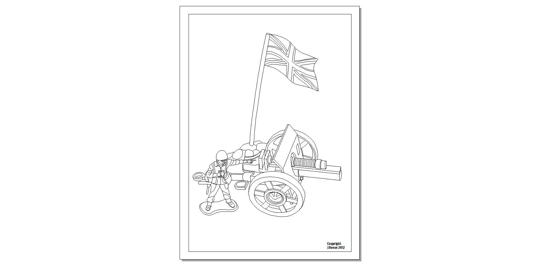 Soldier and Field Gun Colouring Page