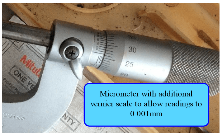 A micrometer capable of reading to 0.001mm