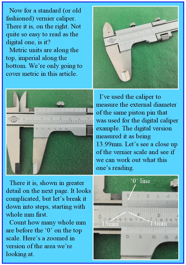 Reading a vernier scale.