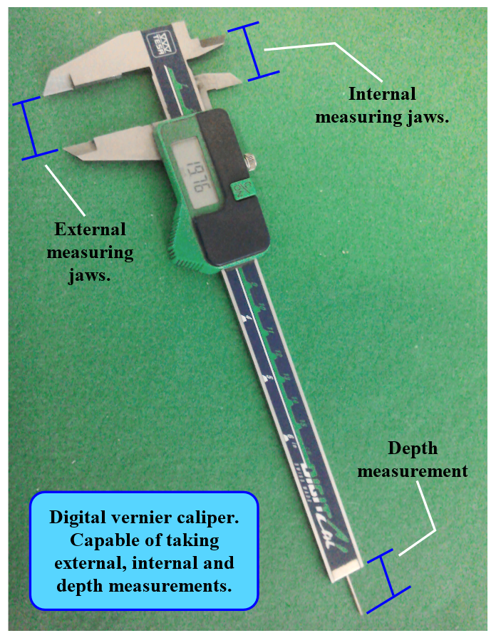 Labelled diagram of vernier caliper.