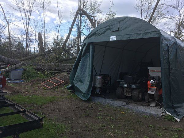 Portable garage by COVER-TECH after tornado touched down