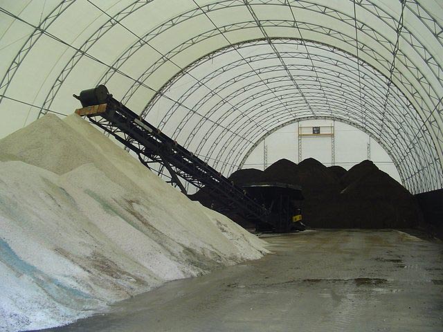 COVER-TECH DOME BUILDINGS fabric buildings 60' x 160' salt and sand storage