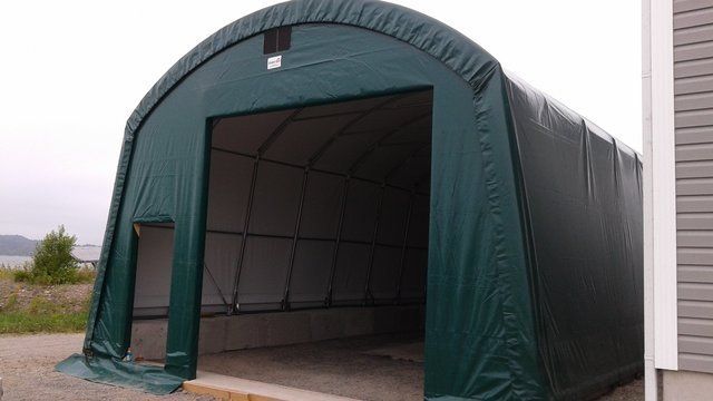 COVER-TECH INC. HEAVY TRUCK PORTABLE GARAGE WITH DARK GREEN SHELTER FABRIC TOLL FREE: 1 888 325-5757