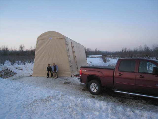 COVER-TECH PORTABLE RV GARAGE USED AS TEMPORARY FABRIC BOAT SHELTER TOLL FREE: 1 888 325-5757