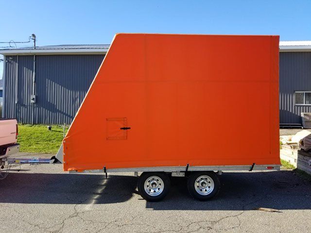 COVER-TECH INC. TRAILER ENCLOSURES ORANGE COLOR CUSTOM MADE TO FIT YOUR TRAILERS