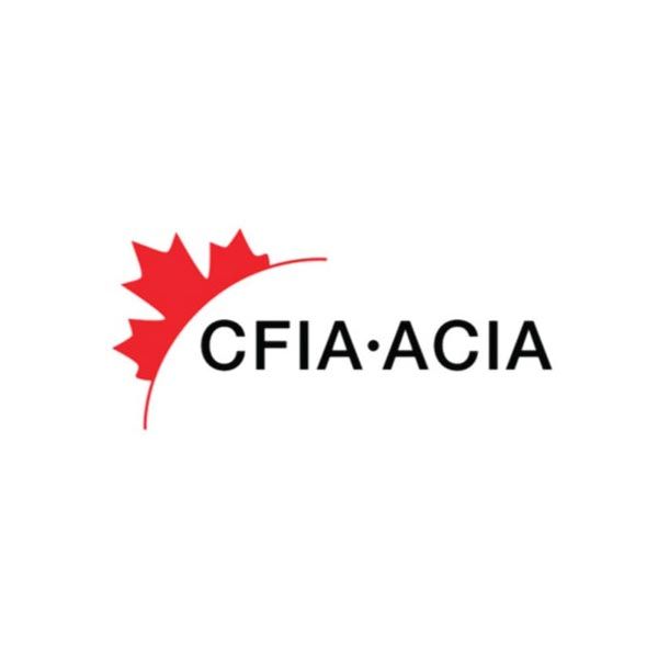 A logo for cfia acia with a red maple leaf on a white background
