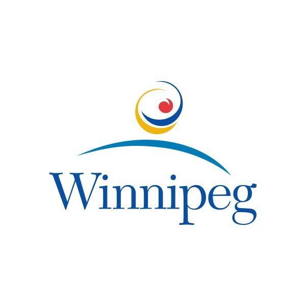 A logo for winnipeg with a blue and yellow swirl