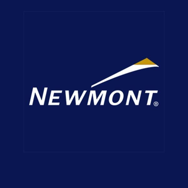The newmont logo is on a blue background