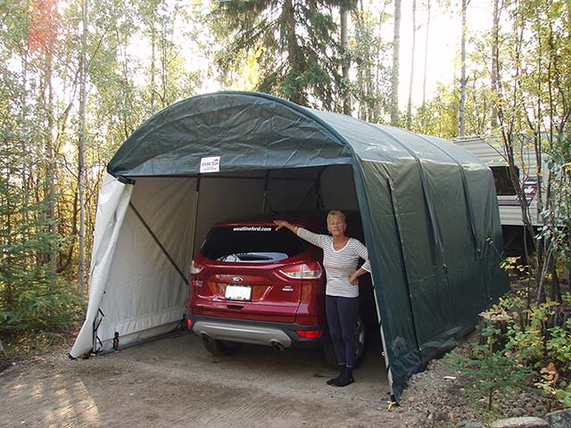 COVER-TECH INC. ONE CAR OR SINGLE CAR FABRIC PORTABLE GARAGE SHELTER REVIEW PHOTO TOLL FREE: 1 888 325-5757