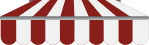 A red and white striped awning on a white background.