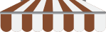 A brown and white striped awning on a white background.