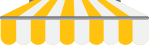 A yellow and white striped awning on a white background.