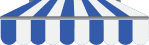 A blue and white striped awning on a white background.