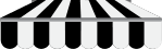 A black and white striped awning on a white background.