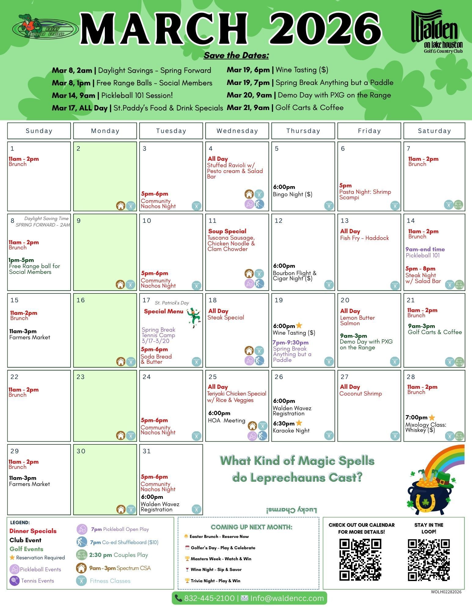 March Calendar of Events!