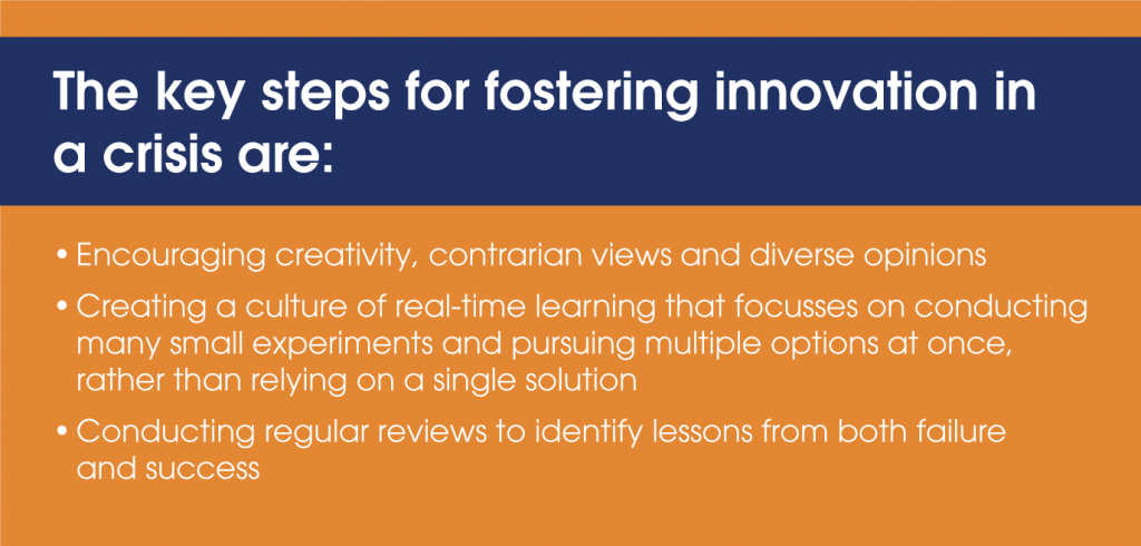 The key steps for fostering innovation in a crisis are