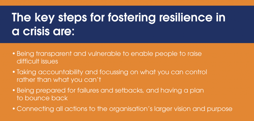 The key steps for fostering resilience in a crisis are