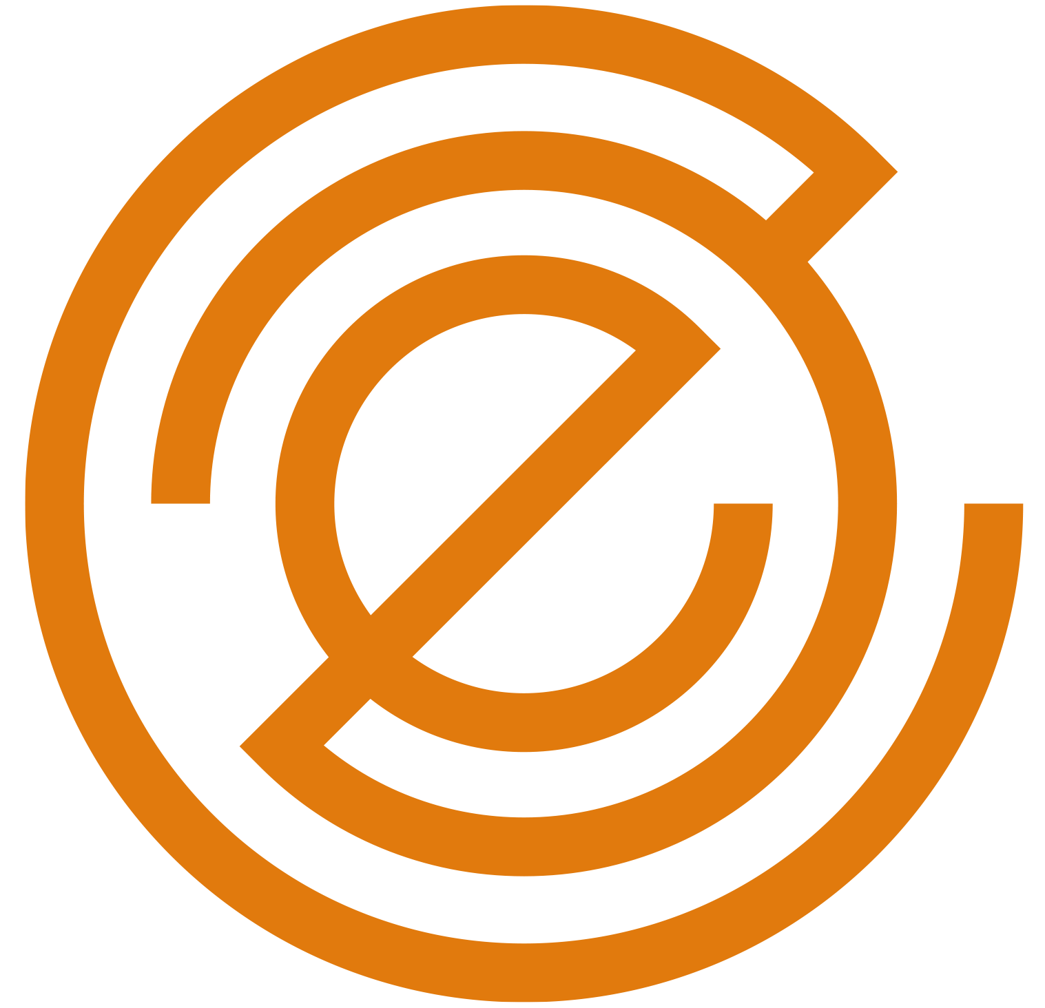 An orange and white circle with an e in the middle