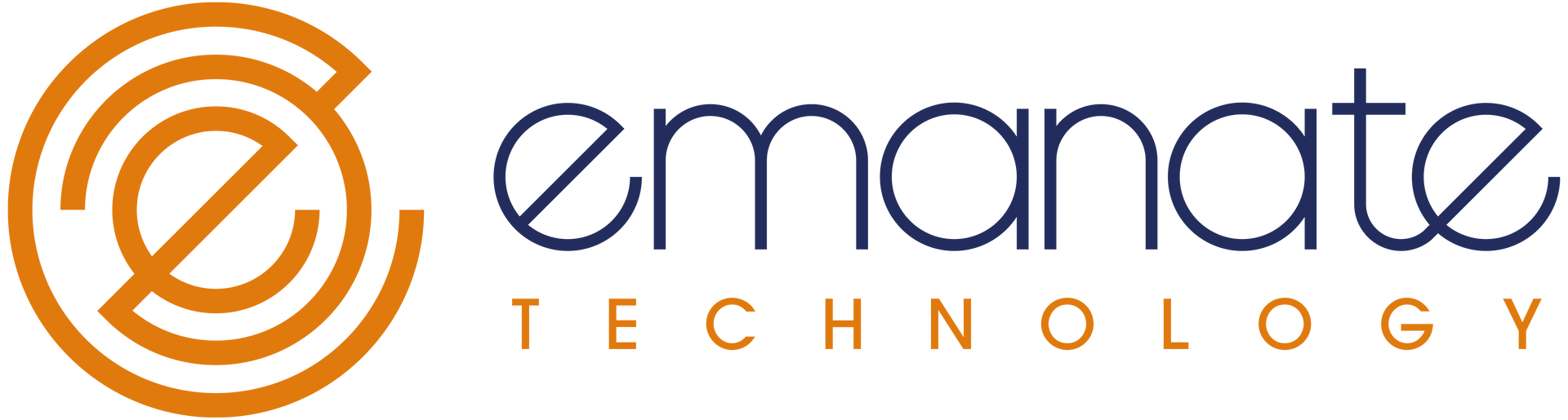 The logo for emanate technology is orange and blue