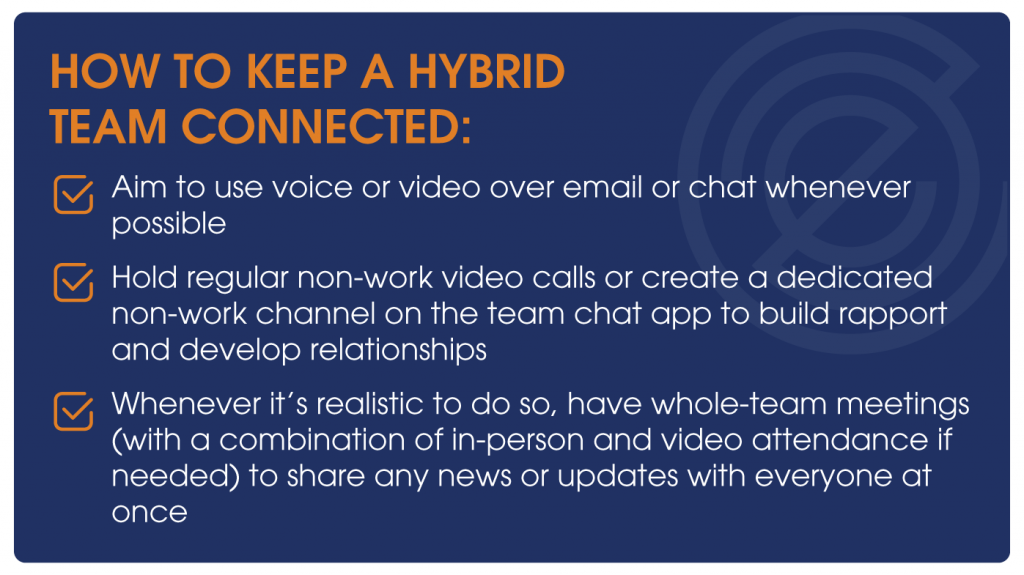 A poster explains how to keep a hybrid team connected