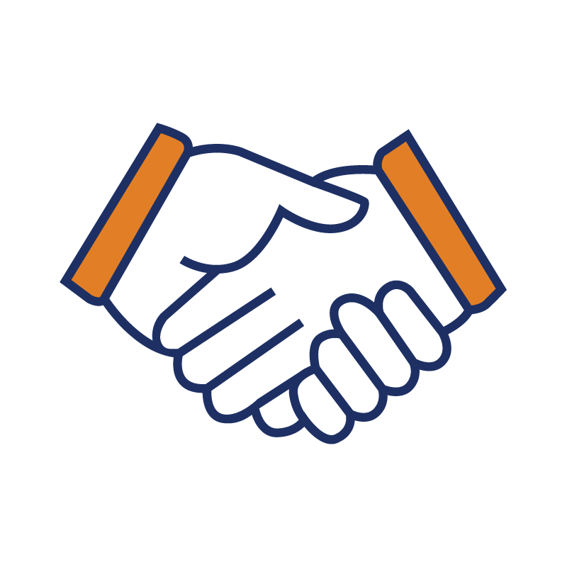 A handshake between two people on a white background.