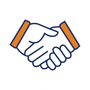 A handshake between two people on a white background.