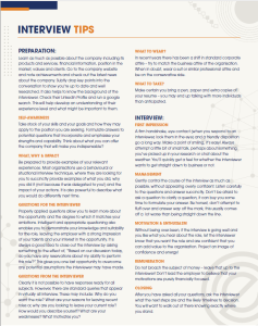 A page of a book titled interview tips.