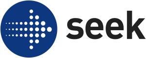 The logo for seek is a blue circle with an arrow pointing to the right.