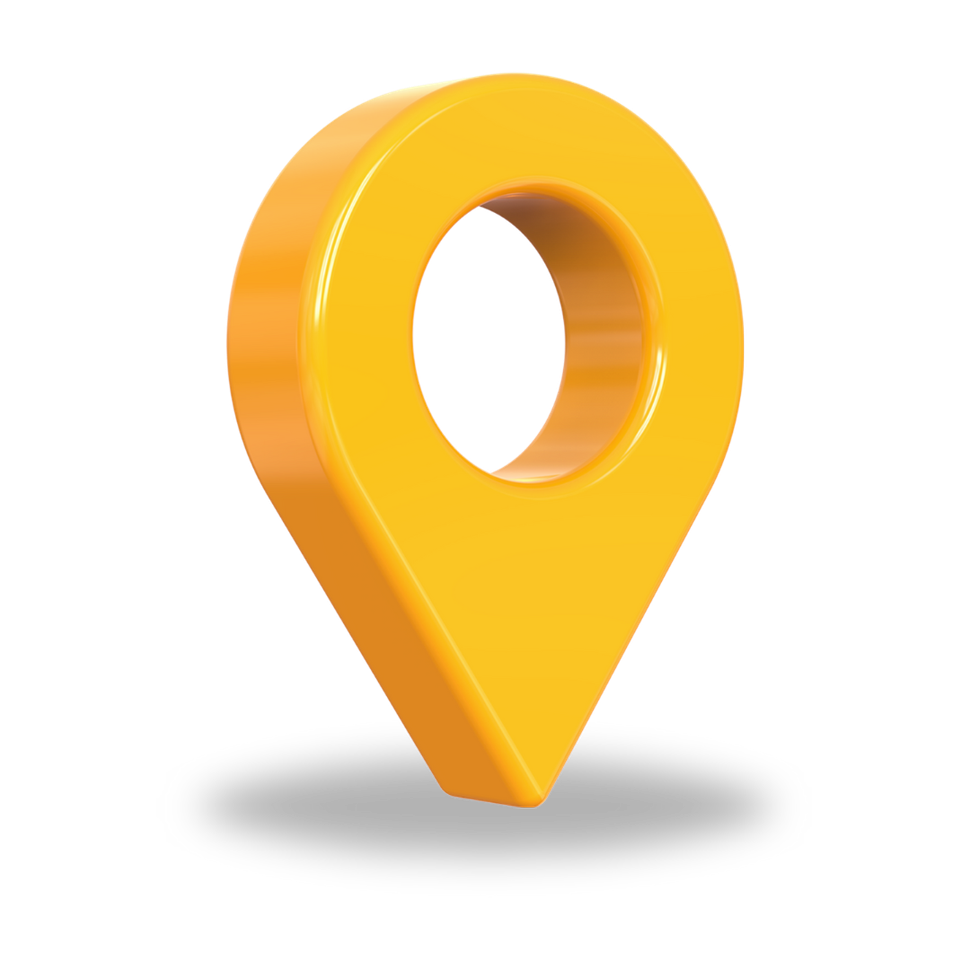 A yellow map pin with a hole in the middle on a white background.