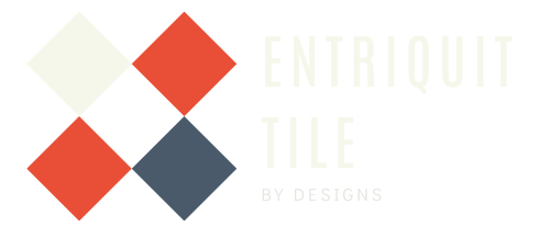 A logo for enrique tile by designs with red , white and blue squares