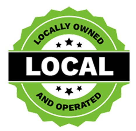 A green label that says locally owned and operated