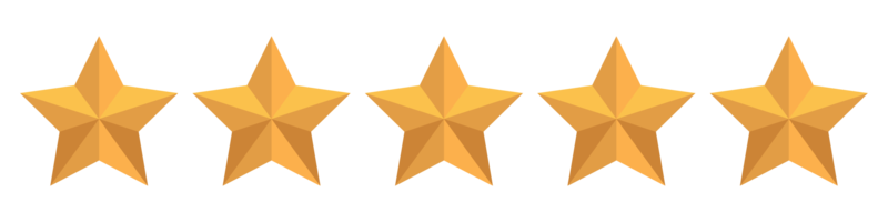 Five gold stars are lined up in a row on a white background.
