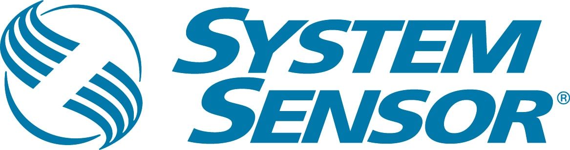 Logo of System Sensor in blue with a circular design on the left and text on the right.