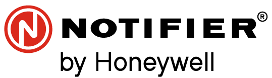 Notifier by Honeywell logo, red and white circle with "N" inside, black text.