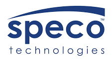 Speco Technologies logo: Blue text "speco" with a curved blue arch above, "technologies" below.