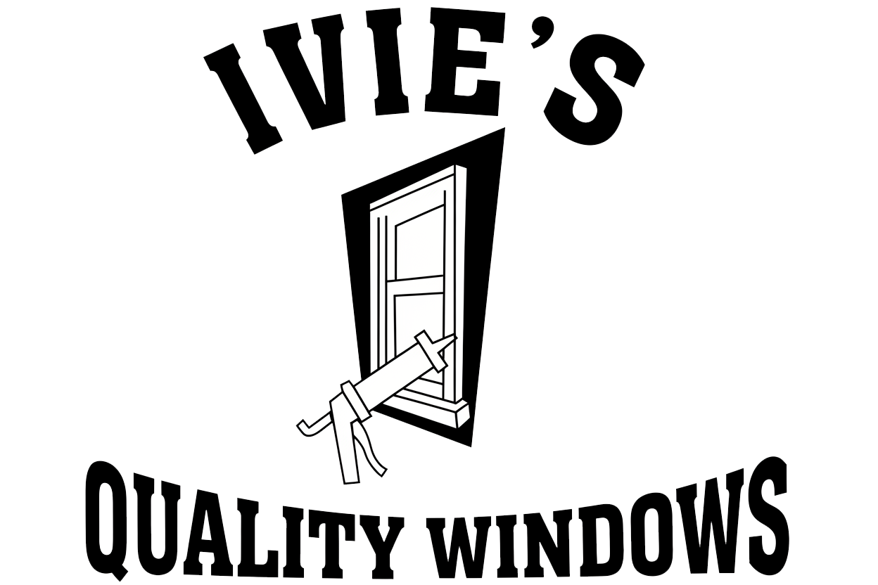 Logo for Ivie's Quality Windows, featuring the business name with a graphic of a window in the center.