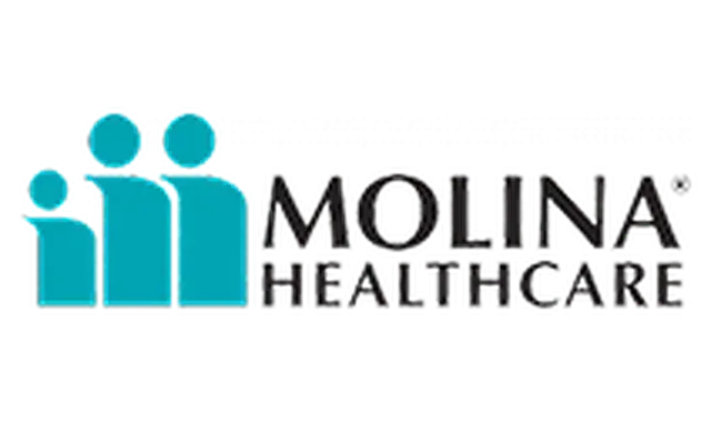 The logo for molina healthcare is blue and black.