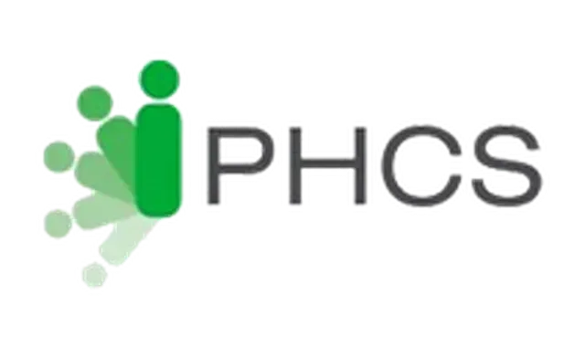 A logo for phcs with a green circle in the middle